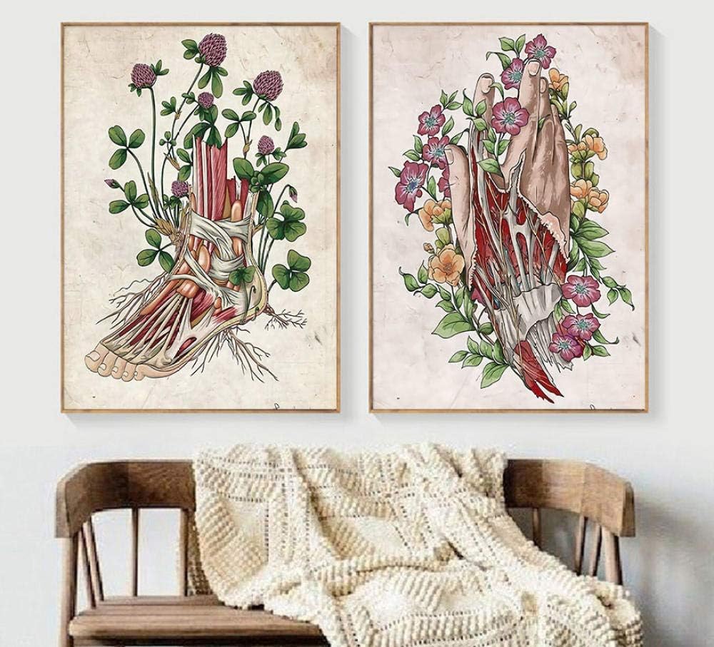 RuYun Anatomía Muscle Flower Vintage Poster Wall Art Lienzo Pintura