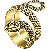Stainless Steel/18K Gold Plated/Black Snake Ring for Men Women Size 7-12 Serpent Reptile Rings Punk Gothic Jewelry(with Gift Box)