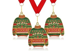 DONRIME 3 Pieces Ugly Christmas Sweater Medals with Neck Ribbon Award for Ugly Sweater Contest Party Supplies Holidays Christmas Tree Ornament