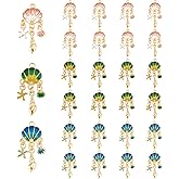 COGCHARGER 24 Pieces Shell Enamel Charm Pendant Ocean Theme Shell with Fishstar Pendant Light Gold for Jewelry Necklace Earring Making Crafts