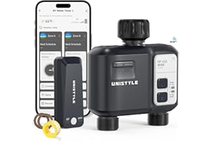 [All-New 2027] 1700FT WiFi Sprinkler Timer 2 Zone, Unistyle Smart Hose Timers Compatible Alexa & Google Voice and App Control, Water Timer for Garden Hose with Auto & Manual Modes for Garden Lawn
