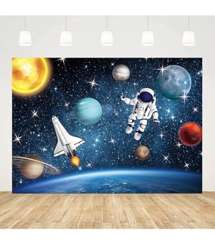 thumbnail image 2 of 7x5 FT Space Themed Backdrop - Reach Four The Stars Photography Background For 4th Birthday Parties & Photo Booths 2 of 6