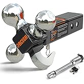 ORCISH 360° Swivel Trailer Hitch, Tri-Ball Mount with Heavy Duty Hook & Anti-Theft Lock, Chrome-Plated Trailer Ball Size 1-7/8", 2" and 2-5/16", Fit 2 Inch Hitch Receiver, Rotating Tow Hitch
