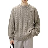 POHADON Men's Oversized Cable Knit Sweater Vintage Grandpa Aesthetic Grunge Pullover Tops Fall Winter Y2k Trendy Clothes