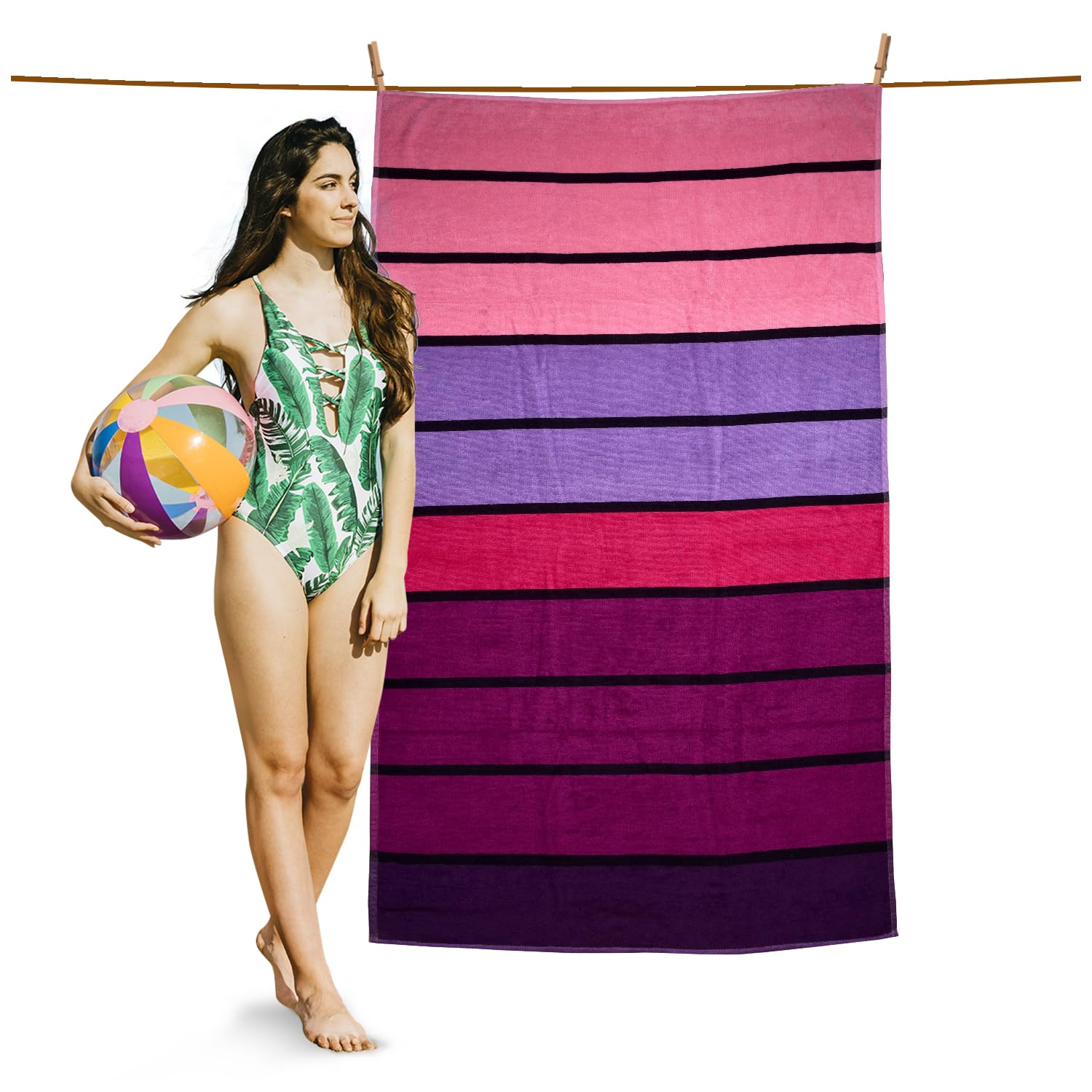 GC GAVENO CAVAILIA (100x 180 Cm) Pink Striped Beach Towels For Adults Pk of 1, Ringspun Cotton Super Absorbent Large Beach Towel, Travel Towels Quick Dry Large For Swimming Pool, Camping & Sports