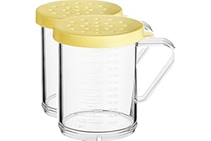 GENERIC Polycarbonate Dredge Shaker with Yellow Lid, 10 oz. Clear Plastic Dredge cheese/Spice Shaker with Marks measurements and 4 mm Hole Diameter by Geex Depot US. (2pk(large holes))