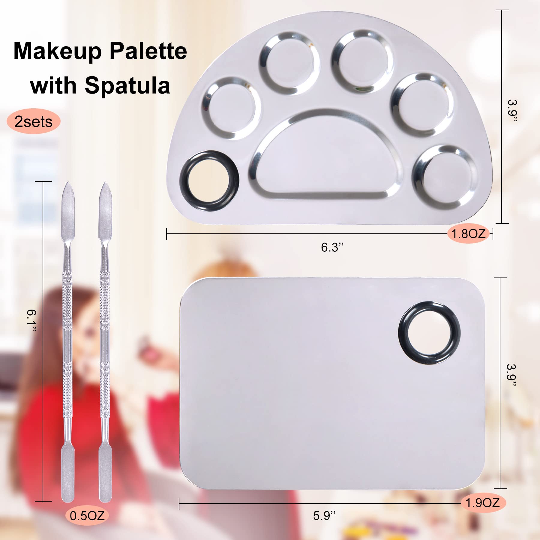 Stainless Steel Metal Makeup Palette with Spatula Artist Tool for Mixing Foundation Nail-Art, Cosmetic Makeup Palette, Makeup Plate, 6×4