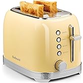 Culinaid Toaster 2 Slice Retro Stainless Steel, Yellow | 1.5&rdquo; Extra Wide Slots with Bagel, Defrost, Reheat, Cancel Functions, 6 Bread Shade Settings, Removable Crumb Tray