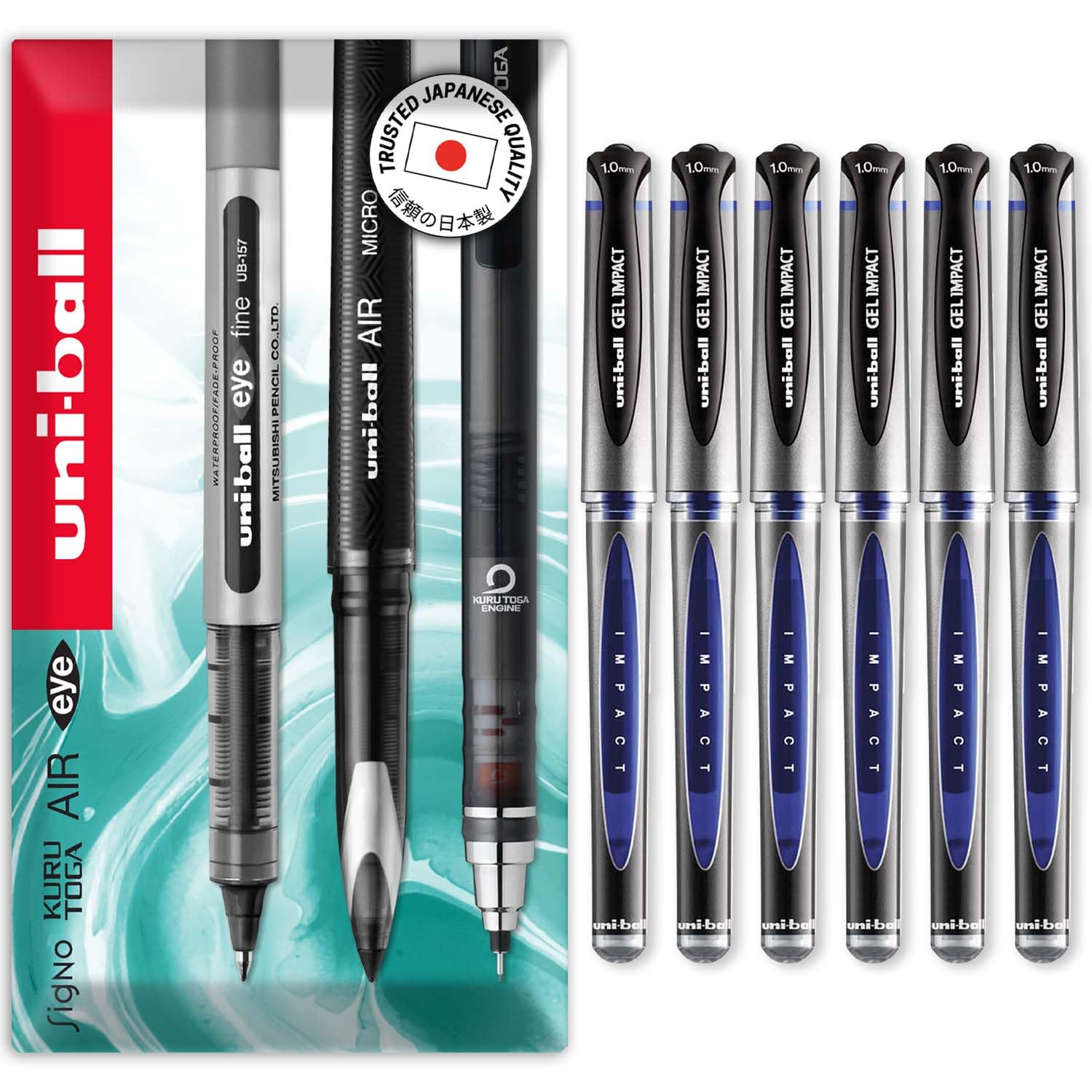 uni-ball Gel Impact Broad - UM-153S Rollerball Pens - 1.0mm Nib Tip - In Envelope Gift Packaging (Pack of 6, Blue)