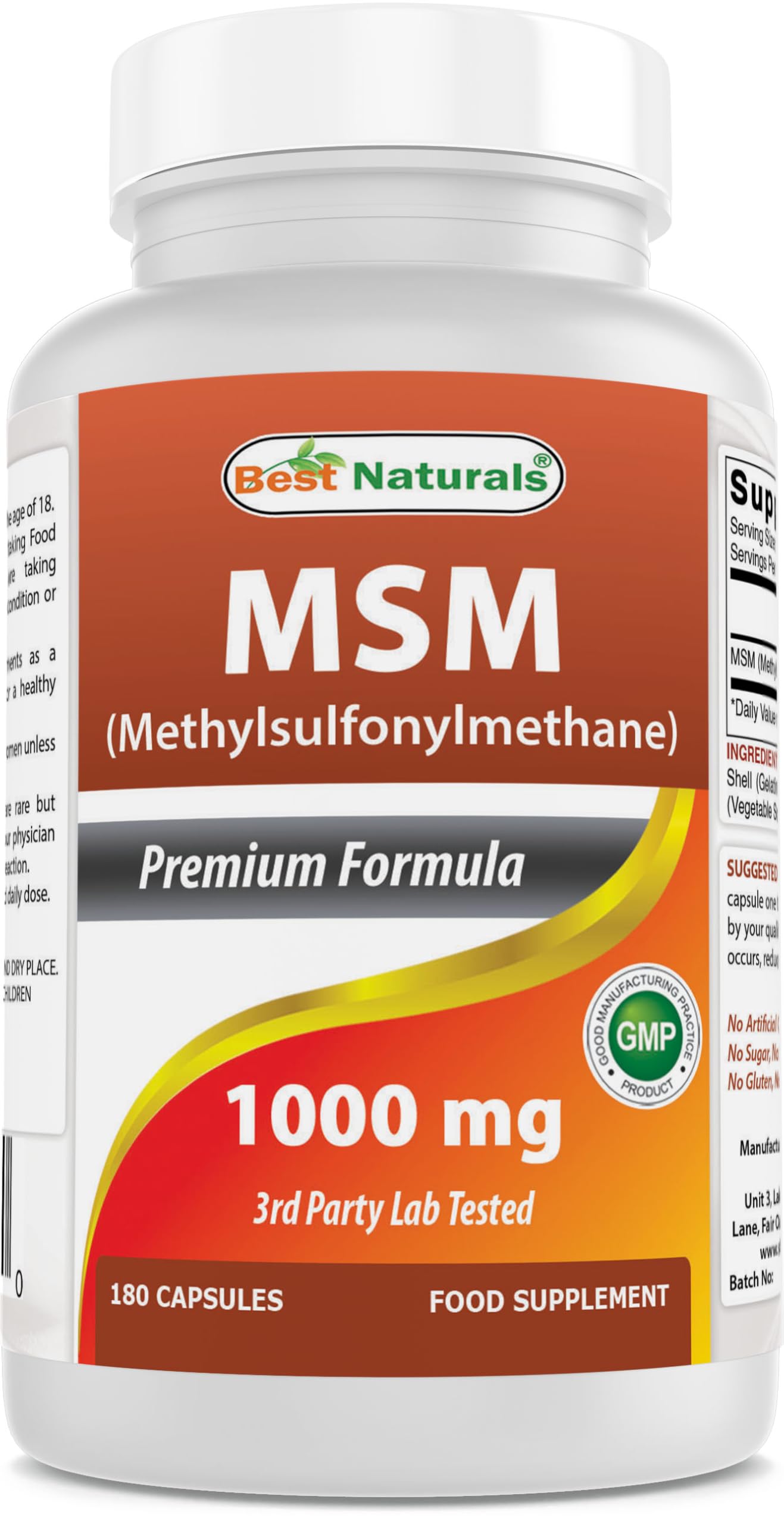 Best Naturals MSM 1000 mg 180 Capsules - Promotes Healthy Joint Function*