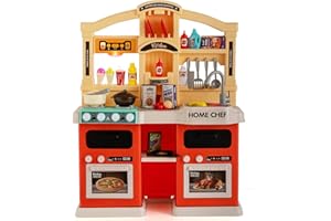 HONEY JOY Kids Kitchen Playset, Large Plastic Play Kitchen w/Realistic Lights & Sounds, Music, Running Water & Steam Function