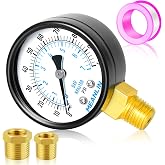 MEANLIN MEASURE 0-100Psi 2" DIAL FACE 1/4" NPT Well Pump Pressure Gauge, with 1/2" NPT and 3/8" NPT Hex Bushing, 3-2-3% Accuracy, Lower Mount
