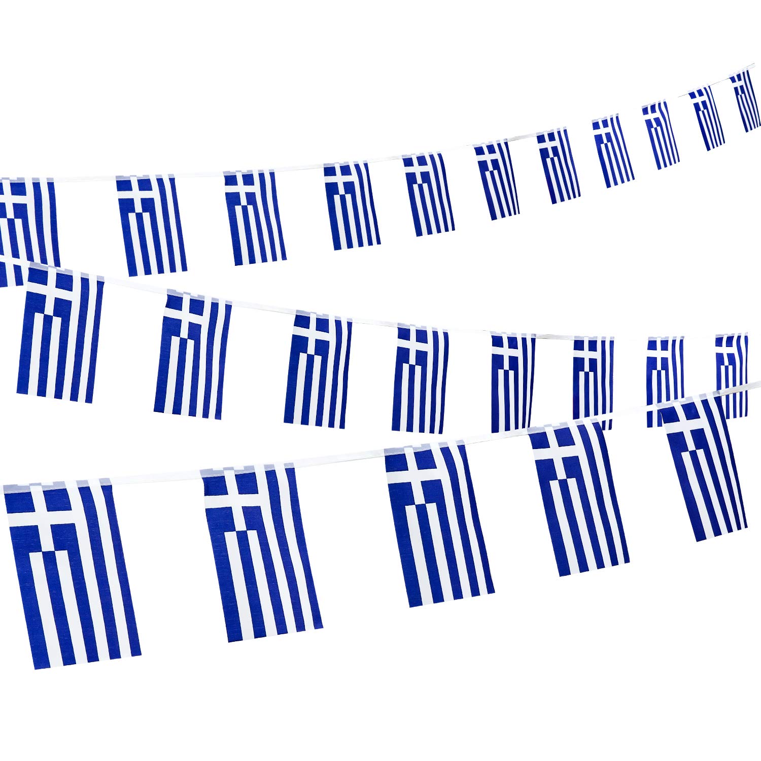 Whaline 32.8Ft Greece National Flag Bunting 38Pcs Blue Greece Rectangular Flag Bunting Banner Greek Flag String Bunting for National Day Parades Decorations Sports Events Home Celebration Party