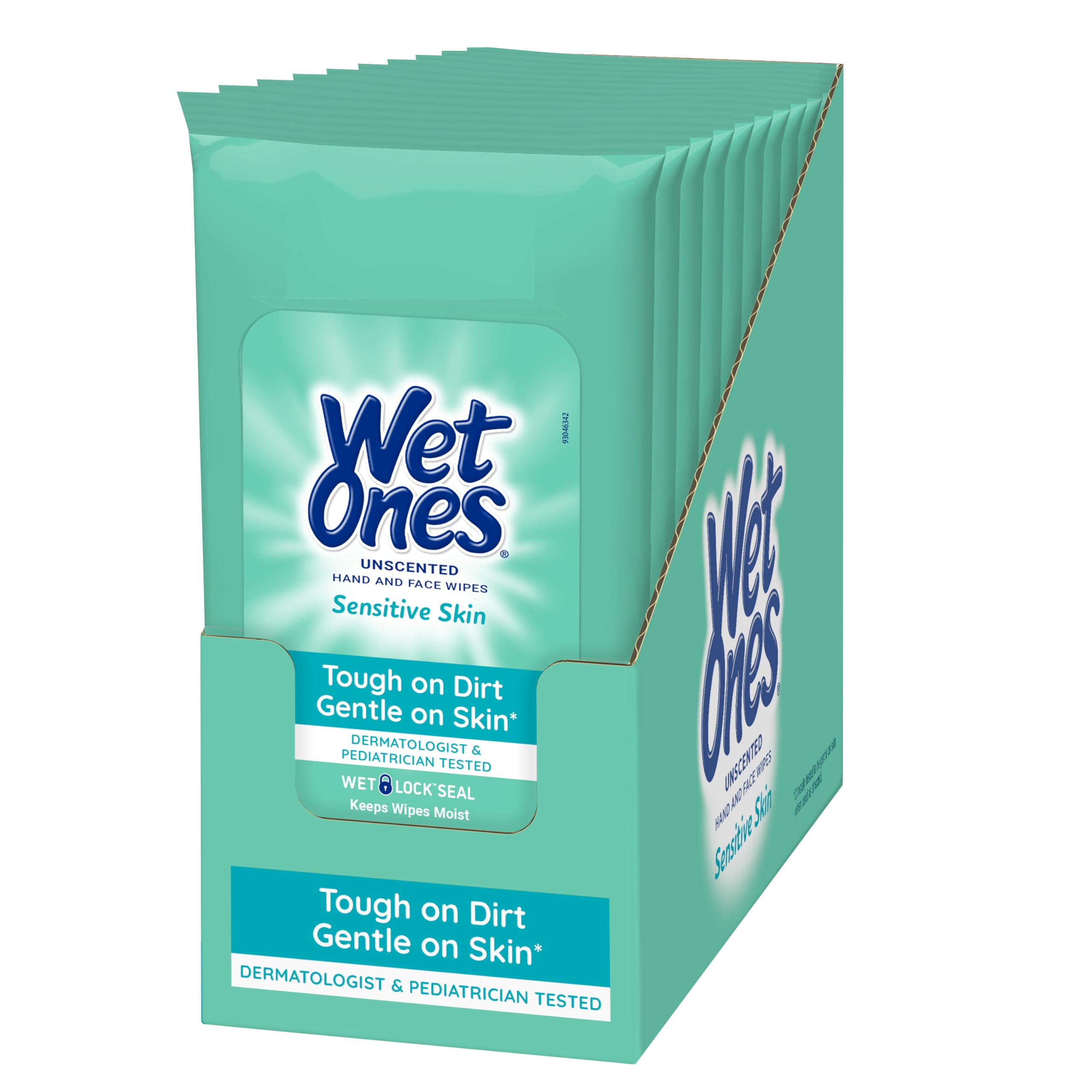 Wet Ones Sensitive Skin Hands and Face Wipes, 20 Count Travel Pack (Pack of 10)