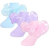 Witwot Toddler Girl Socks with Big Ruffle Lace Frilly Turn Cuff Dress Socks