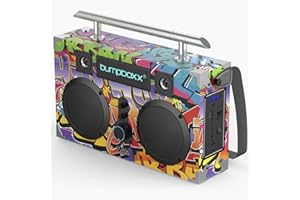 Bumpboxx Bluetooth Boombox Ultra | Retro Boombox with Bluetooth Speaker | Includes Rechargeable Lithium Battery and Carrying Strap | Easy to Carry | NYC Graffiti