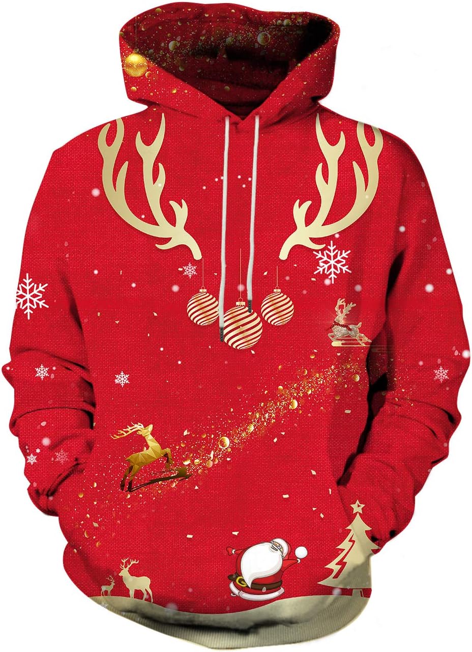 Unisex 3D Fashion Digital Print Pullover Hooded Sweatshirts with Pockets