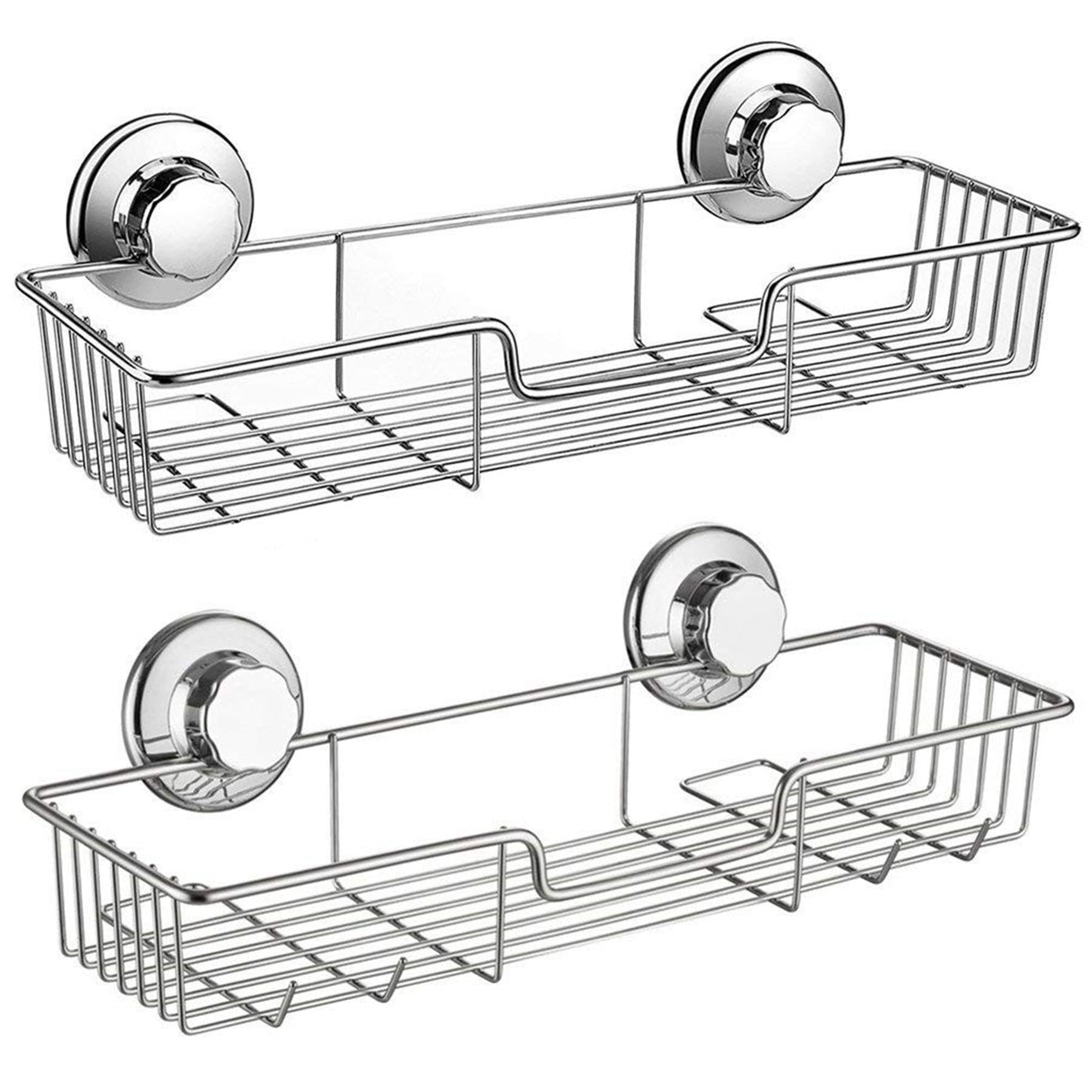 SANNO Suction Cup Shower Caddy Bathroom Caddies Storage Combo Organizer, No Damage Suction Cup,Rustproof Wire Basket for Kitchen & Bathroom Accessories - Rustproof Stainless Steel 2 Pack
