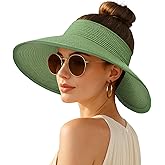 Women's Sun Visor Hats Wide Brim Straw Beach Hat Ponytail Hats for Women Foldable Floppy