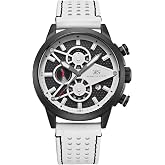 Kenneth Scott Men&rsquo;s Casual Chronograph Watch | Black Dial, Black Case, White Strap, Round 45mm-K25108-BLWB