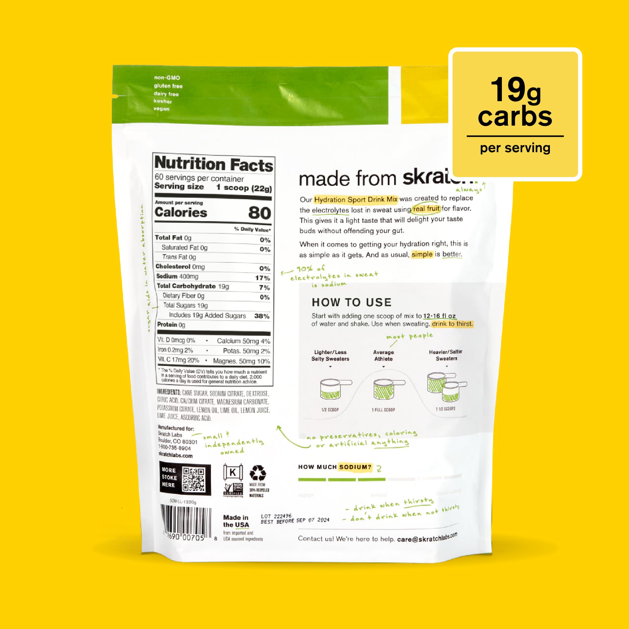 Skratch Labs Hydration Powder | Sport Drink Mix | Electrolytes Powder for Exercise, Endurance, and Performance | Lemon + Lime | 60 Servings | Non-GMO, Vegan, Kosher