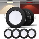 camperxlite 3" LED 12V Puck Lights Interior Bi-Color 12 Volt Red LED Puck Light Full Aluminum RV Dimmable Light Boat Trailer Flush Mount Light for Camper, Dinette, 4Pcs (Black, Warm White)