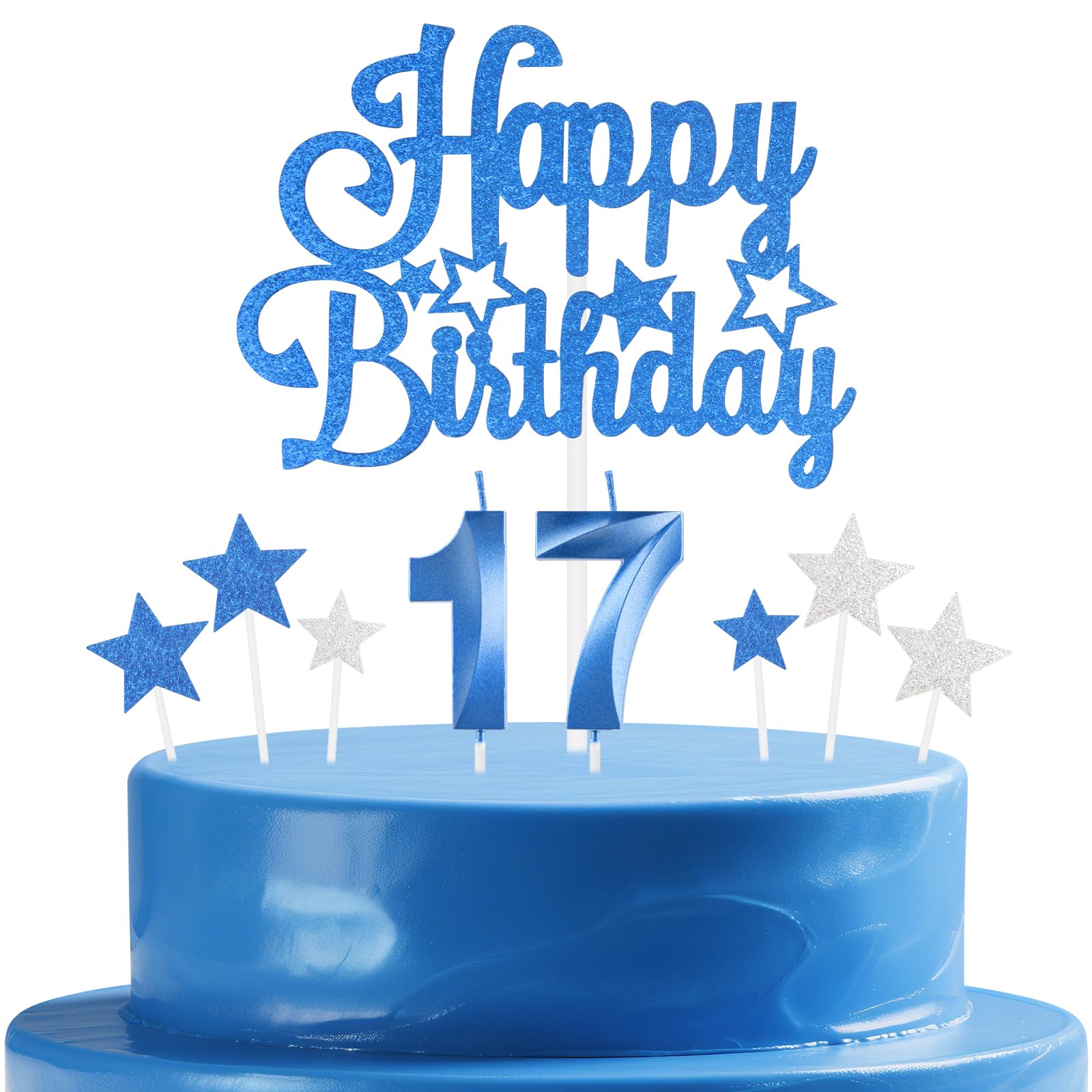mciskin Royal Blue Birthday Candles Set,Girl Boy 17th Birthday Decorations,Number 17 Candle for Cake,Royal Blue Candles Cake Toppers with Star for Girls Boys Birthday Party Anniversary Decorations