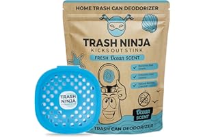 ELLIS HARPER Trash Ninja Trash Can Deodorizer – Stick-On Air Freshener with Activated Charcoal and Fresh Ocean Scent for Kitchen, Bathroom, Fridge, Dumpster, and Trash Compactor Smell Removal