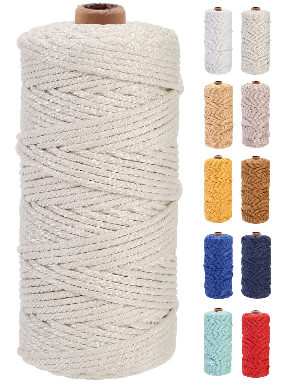 GOHOF Macrame Cord 3mm x 100m Premium Cotton Macrame Rope, 4 Strand Twisted Soft Cotton Cord, One of The Most Perfect Materials for Macrame Art, Cotton String Without Chemicals (Beige) — image 1