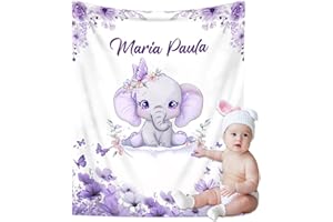 Couverture pour bébé avec nom, couverture en flanelle douce pour enfants, cadeau de Pâques pour fête prénatale (violet)