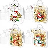 Tenceur 48 Pcs Christmas Clear PVC Gift Bags with Handles Xmas Party Favor Bags Bulk Reusable Xmas Goodies Candy Treat Totes for Holiday Winter Party Favors Supplies