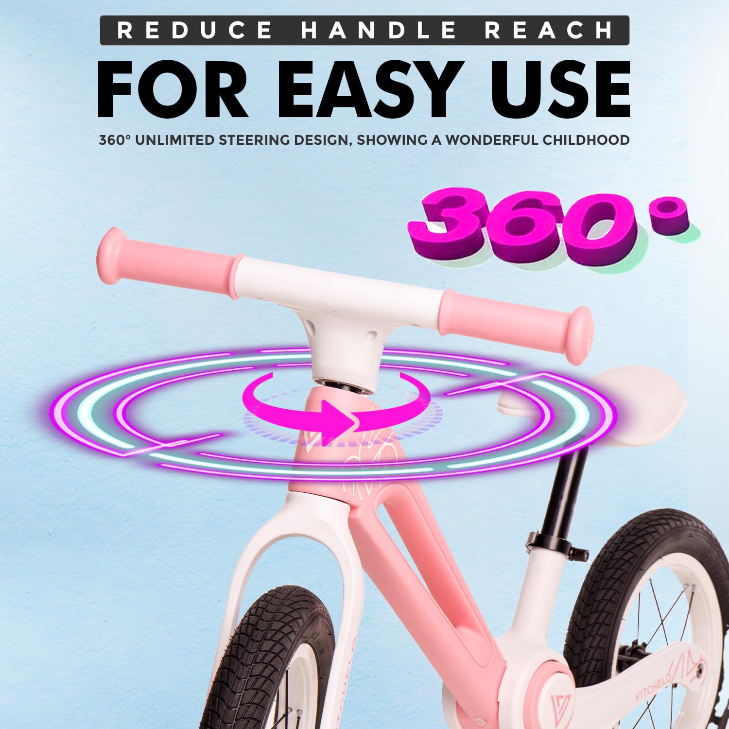 Vitchelo 12” Foldable Toddler Balance Bike, No Pedal Push Balance Bicycle for Kids 2 to 6 Year, Sport Bike with Adjustable Padded Seat, Safety Pad, Flat-Free Tires, Shoulder Strap & Tool Free Assembly