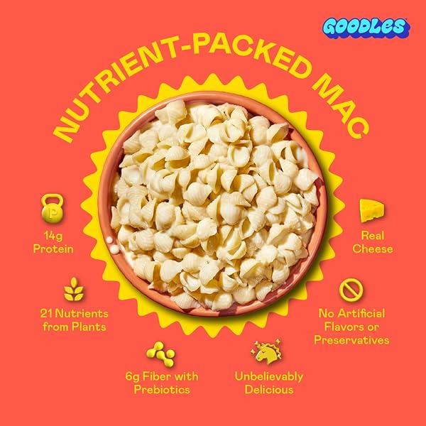 GOODLES SHELLA GOOD AGED WHITE CHEDDAR AND SHELLS PASTA – NUTRIENT PACKED WITH REAL CHEESE, FIBER, PROTEIN, PREBIOTICS, PLANTS, & VEGETABLES | NON-GMO, ORGANIC INGREDIENTS [SHELLA GOOD, 6 OZ. 1 PACK]