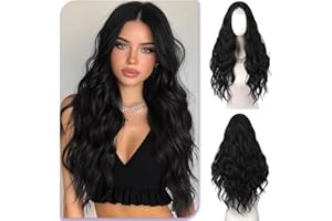 SOFEIYAN Long Wavy Natural Black Wigs for Women - 28 Inch Middle Part Wig Natural Looking Heat Resistant Synthetic Lace Hairl