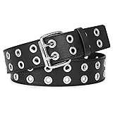 Double Grommet Belt PU Leather Double Prong Belt Buckle for Women Men Jeans By W