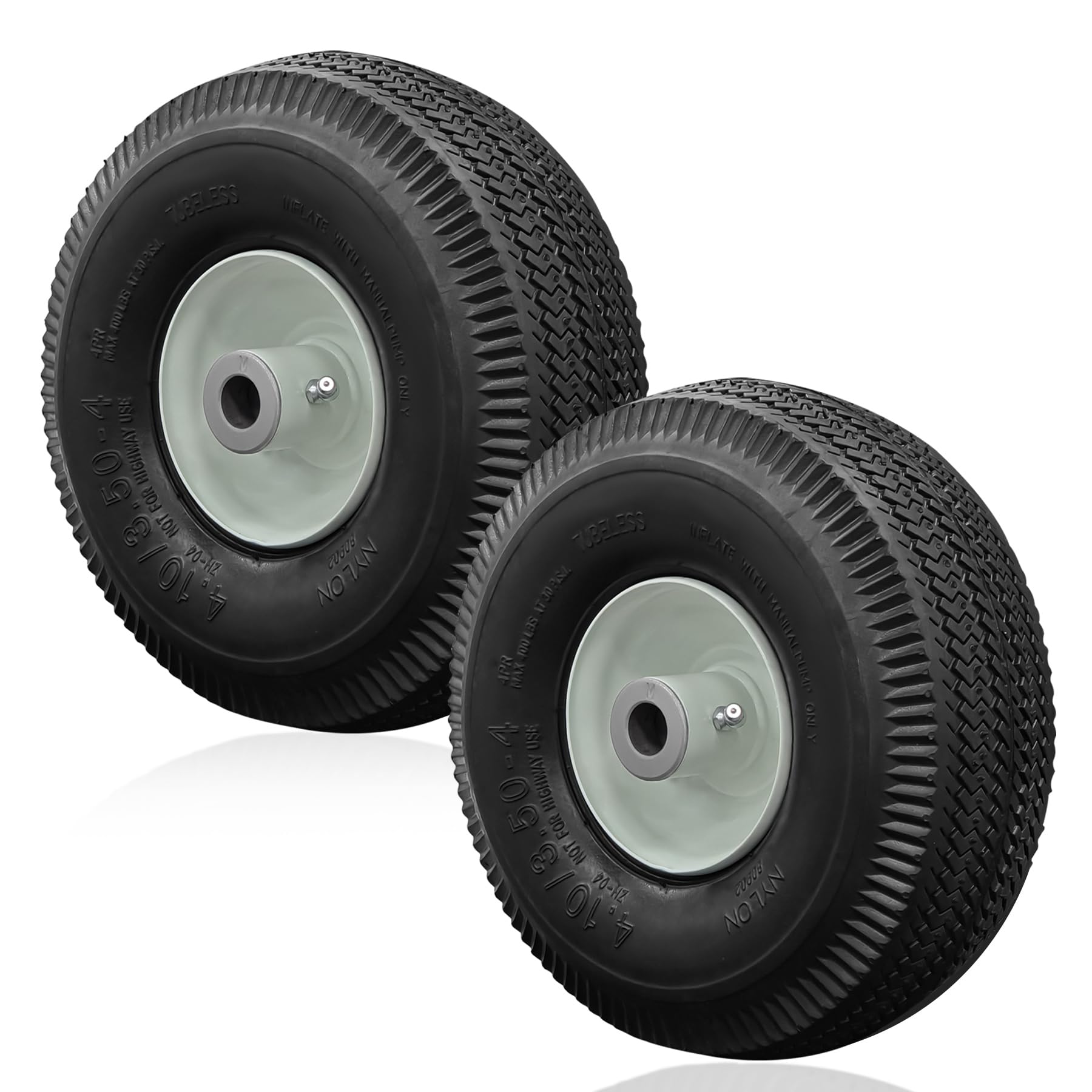 Photo 1 of 105-3471 Front Wheel and Tire Assembly Replacement for Toro 105-3471 - Compatible with TimeCutter & Exmark Quest Z-Turn Mowers 4.10x3.50-4 Tire, 3/4" ID Axle 4-1/4" Hub Length Grease Zerk - 2 Pack