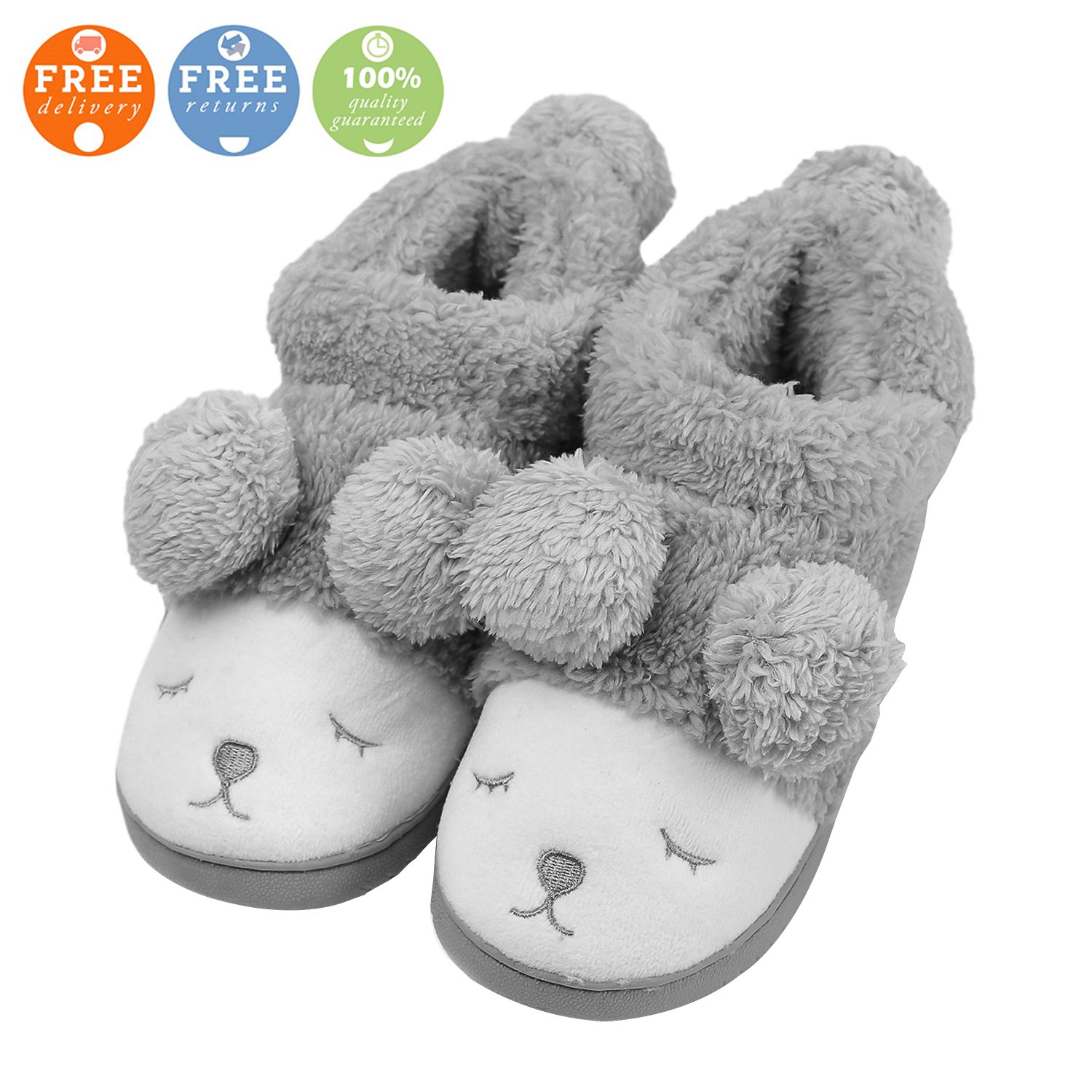 Women\'s Warm Plush Soft Sole Indoor Slipper Grey(High Top) 9-10.5 B(M) US
