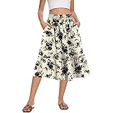 Colormagic Women's High Waist Midi Skirts Summer Flowy Tiered Skirt with Pockets