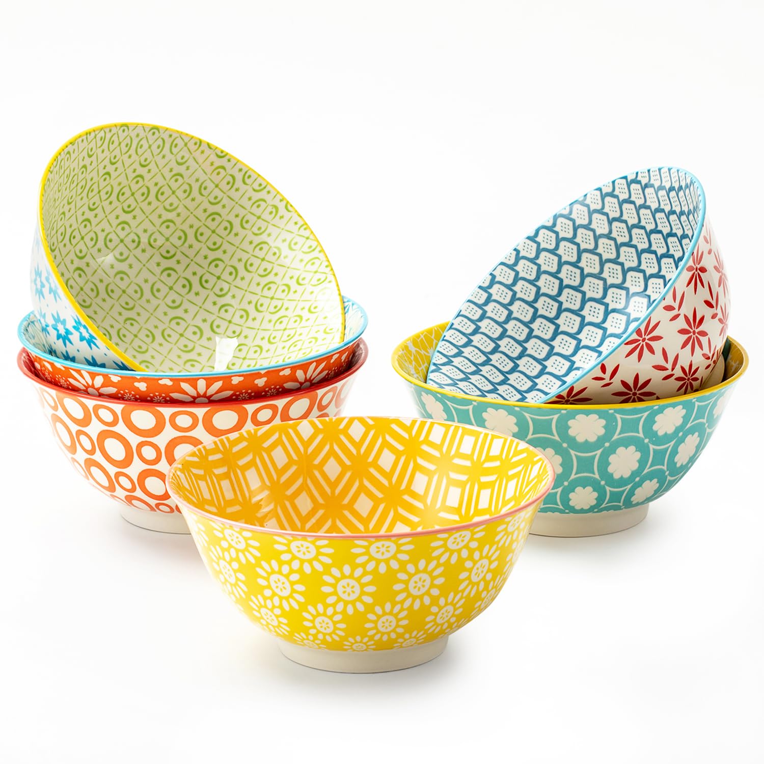 Photo 1 of 23 OZ Colorful Large Ceramic Bowl Set of 6? 6 inch Deep Porcelain Cereal Bowls for Soup, Salad, Snack and Rice, Dishwasher/Microwave safe