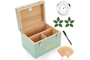 INTARSIO Professional-Designed Bamboo Seed Storage Box with Built-in Hygrometer, Double-Layer Airtight Lid and Safety Lock, Temperature-Stable Wooden Seed Organizer for Preservation, Great Gifts for Gardener