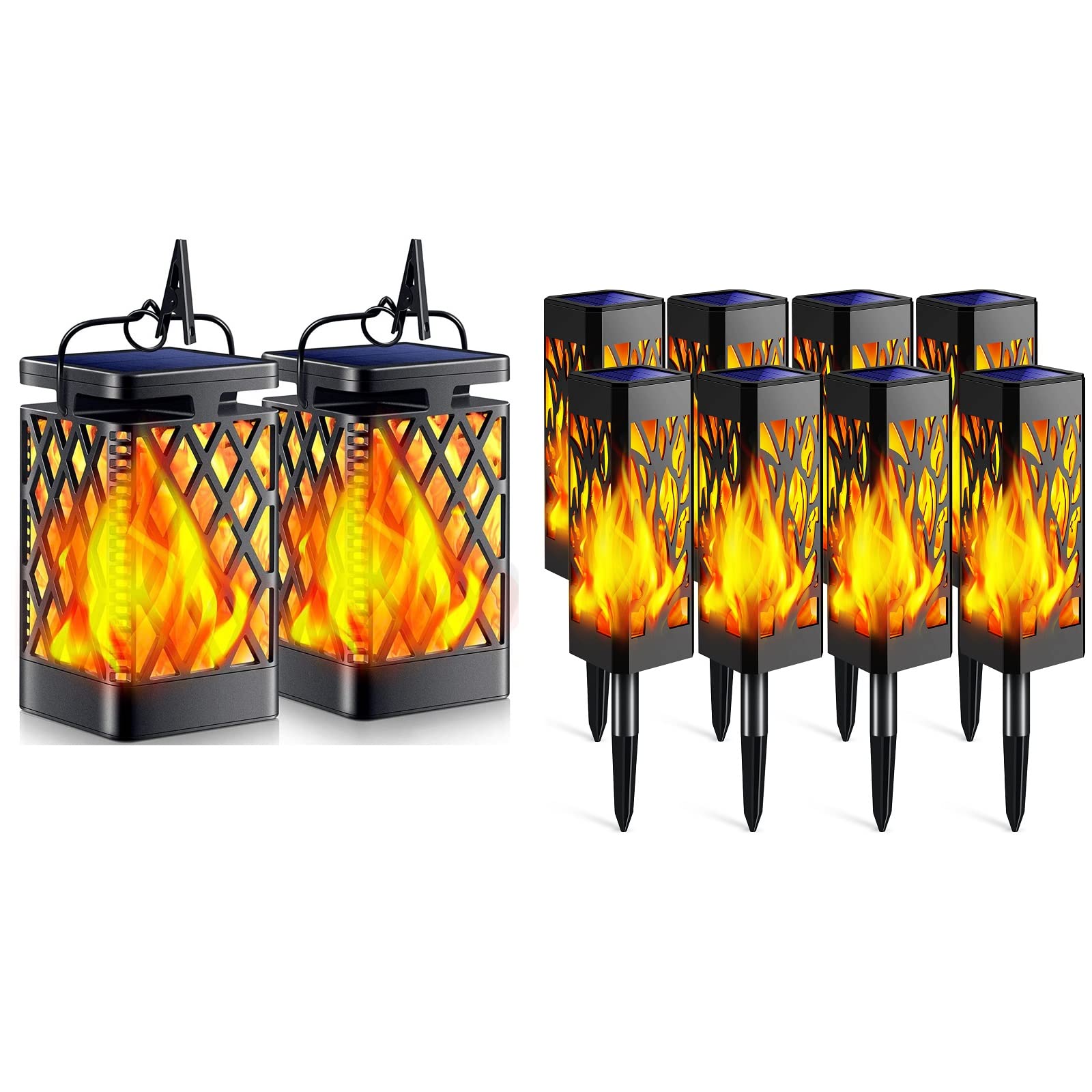 TomCare Solar Flickering Flame Lantern with Solar Pathway Lights