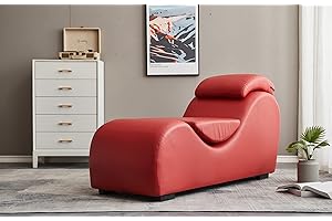 Kingway Yoga, Stretching, Relaxation Modern Faux Leather Living Room Curved Chaise Lounge, LARGE, RED