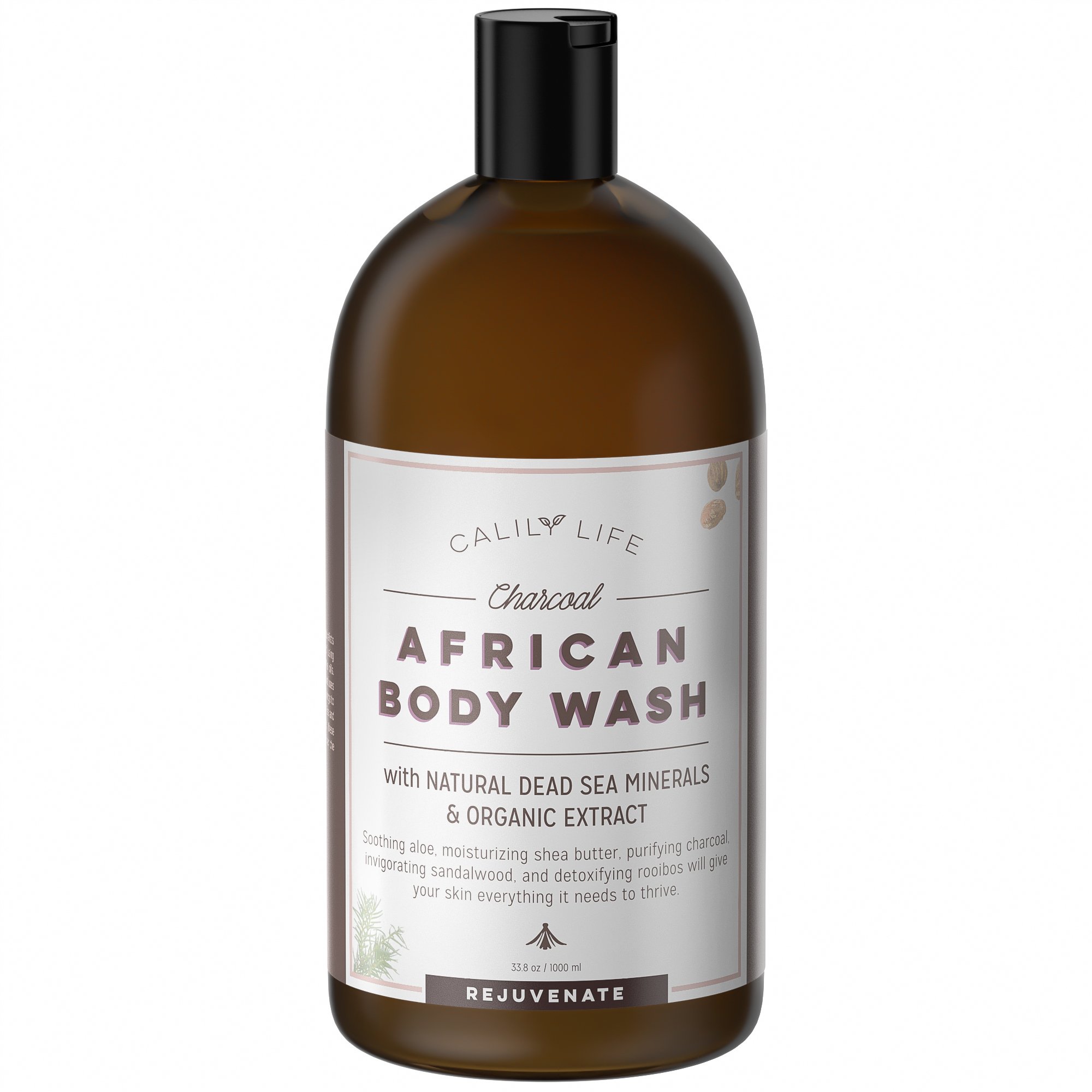 Calily Life Organic African Black Soap Body Wash with Charcoal and Dead Sea Minerals, 33.8 Fl Oz. – Powerful Natural Skin Cleanser, Gently Fights Acne and Brightens Skin for a Healthy & Youthful Glow