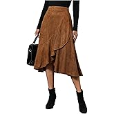 SweatyRocks Women's High Waisted Skirts Asymmetrical Ruffle Flowy Business Casual Work Midi Skirt