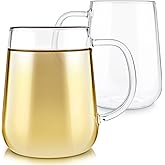 Teabloom Set of 2 Premium Borosilicate Glass Mugs for Tea or Coffee - 12 Ounces / 350 ml - Stain-free and Microwave Safe