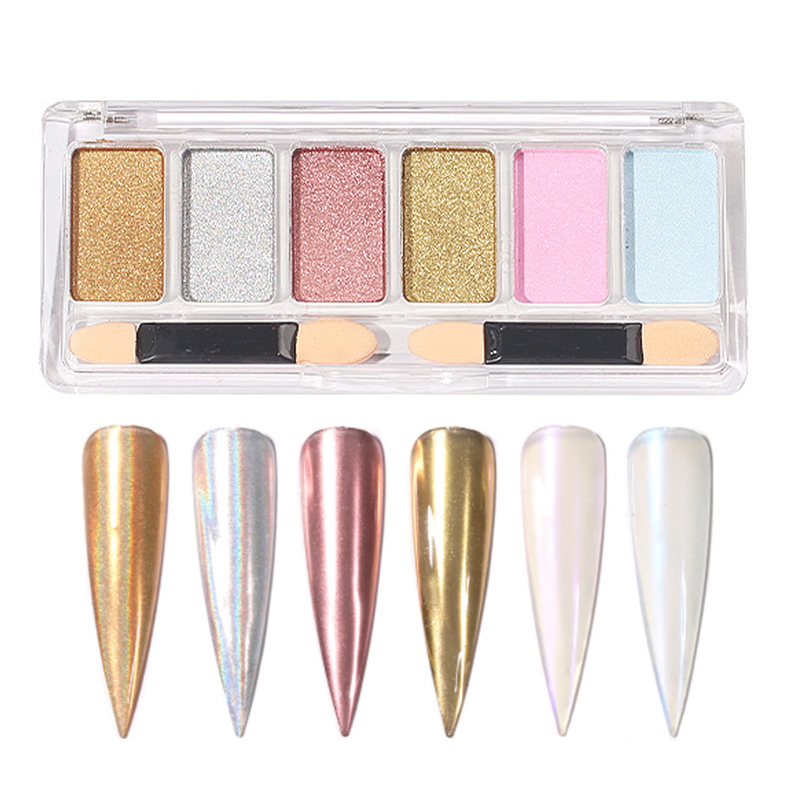 Chrome Mermaid Neon Nail Art Powder - 6 Colors, Magic Mirror Effect, Holographic Glitter, Metallic Pigment for DIY Nail Art Decorations