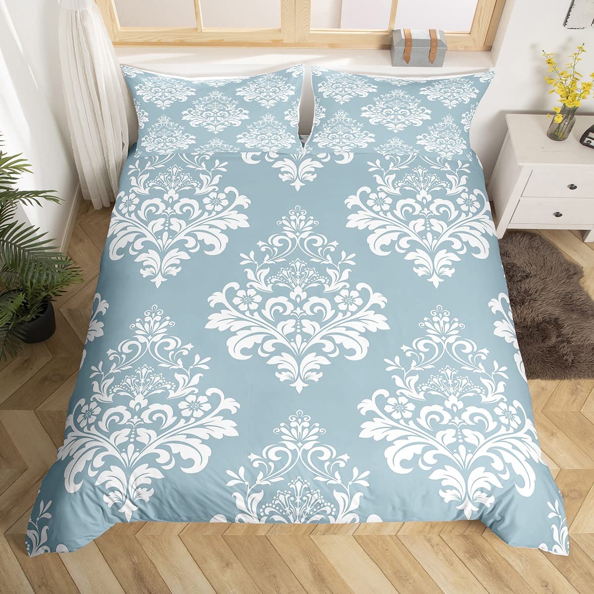 Homewish Boho Baroque Comforter Cover King Medallion Damask Bedding Set Gothic Victorian Damask Ornament Duvet Cover For Kids Boys Girls Luxury Fashion Vintage Floral Quilt Cover 2 Pillow Cases — image 1