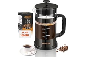 AMFOCUS French Press Coffee Maker -34oz Classic Coffee Press Heat-resistant Borosilicate Glass Coffee Pot with 4-Level Disassemble Filters, Portable Cold Brew Coffee Maker for Travel Home(Dark Pewter)