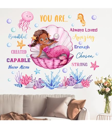 Mfault Mermaid Under The Sea Wall Decals - Ocean Creature Nursery Stickers For Kids Room, Removable Vinyl Decor - View #8