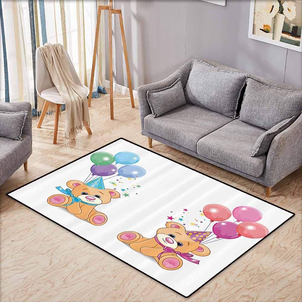 Floor Bath Rug Children Cute Teddy Bears Sitting with Party Baloons